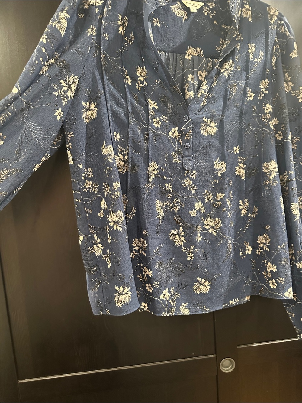 Max Studio Navy Floral V-Neck Button Blouse - Picture 7 of 13